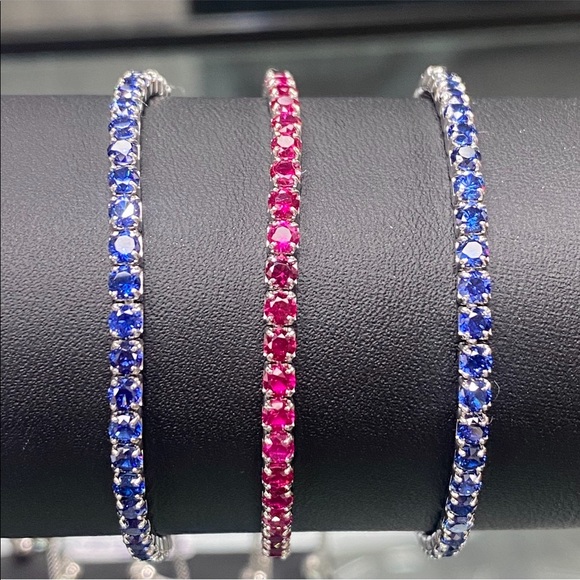 AZL Diamond Sapphire Ruby Bolo Tennis Bracelet Bundle ~ Set of 3 Bracelets - Picture 10 of 16